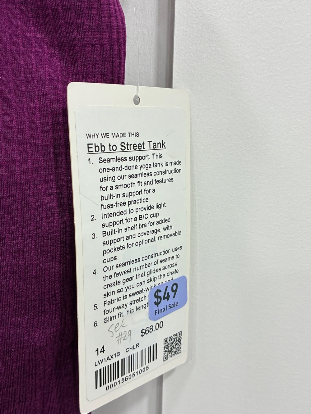 Lululemon Ebb to Street Tank Top Built-In Bra Purple Size 14 NWT - Picture 4 of 5